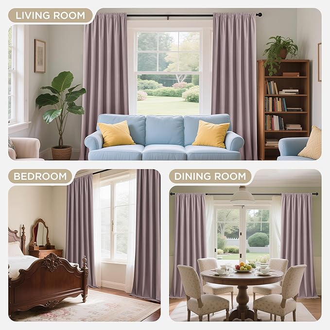 Joydeco Rose Pink 100% Blackout Curtains 90 Inch 2 Panels, Luxury Thermal Pink Velvet Curtains for Bedroom Living Room, Soundproof Blackout Window Drapes, Rod Pocket & Back Tab (52W x 90L)