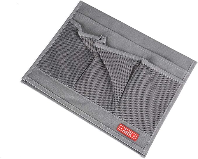 Bedside Storage Organizer, Table Cabinet Bedside Organizer Caddy for Remotes Phone Glasses (Classic 4 Pockets-Grey)