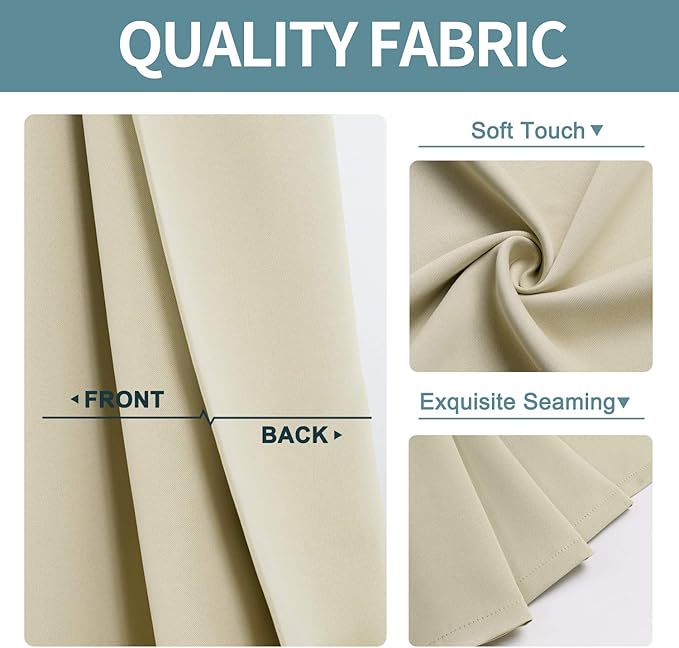ChrisDowa Grommet Room Darkening Curtains for Bedroom and Living Room - 2 Panels Set Thermal Insulated Blackout Curtains (Beige, 42W x 63L)