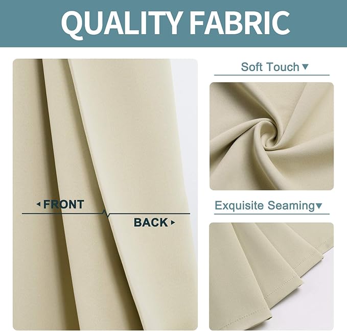 ChrisDowa Grommet Room Darkening Curtains for Bedroom and Living Room - 2 Panels Set Thermal Insulated Blackout Curtains (Beige, 52W x 54L )