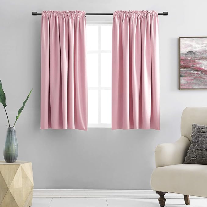 DONREN Pink Curtains for Kids Room - Home Decoration Privacy Protection Blackout Thermal Insulated Window Drape with Rod Pocket (Set of 2 Panels,42 x 45 Inch)