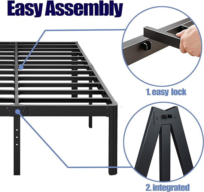 Hunlostten 18in High Queen Bed Frame No Box Spring Needed, Heavy Duty Metal Platform Bed Frame Queen Size with Round Corners, Easy Assembly, Noise Free, Black