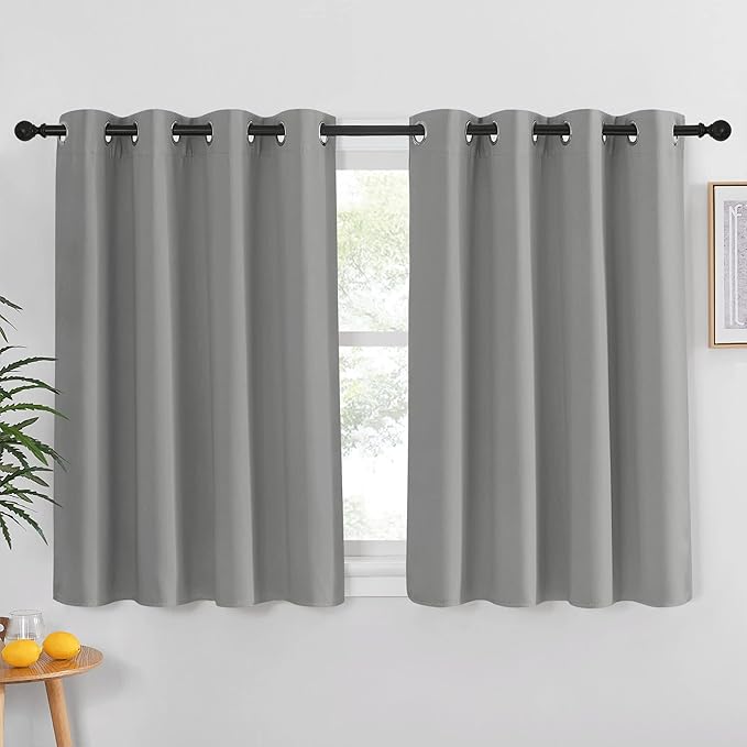 NICETOWN Blackout Short Curtain 54 inches Long - Thermal Insulated Solid Grommet Sound & Light Reducing Room Darkening Drape for Kitchen/Bedroom (Silver Grey, 1 Panel, W52 x L54)