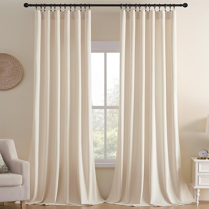 Joydeco Velvet Curtains White Blackout Curtains Thermal Insulated 120 inches Extra Long Window Curtains Soft Room Darkening Drapes for Bedroom Living Room Elegant Rod Pocket 2 Panels Cream White