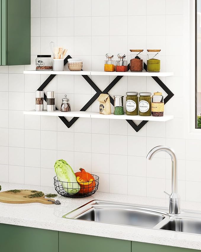 IBUYKE Floating Shelves,15 Inch Wall Shelf Set of 2,Wall Mounted Shelves,2 Tier Hanging Decorative Storage Shelf for Living Room, Bedroom, Bathroom, Kitchen TFS003W-2