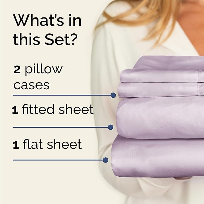 Twin 4 Piece Sheet Set - Cooling & Breathable - Hotel Luxury Bedding, Includes Fitted Sheet for Women, Men, Kids and Teens - 1 Flat, 1 Fitted Sheet, 2 Pillowcases with Deep Pockets - Light Lavender