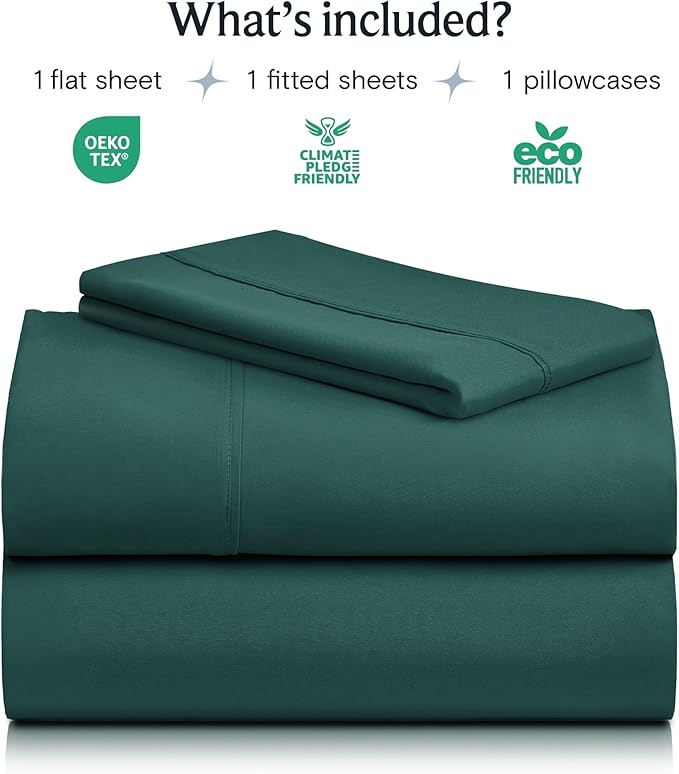 LuxClub 3 PC Twin XL Sheet Set, Deep Pockets Wrinkle Free Cooling Bed Sheets Hotel Bedding for Women, Men, Kids & Teens, Includes 1 Fitted Sheet, 1 Flat Sheet and 1 Pillowcase-Silky Soft Emerald