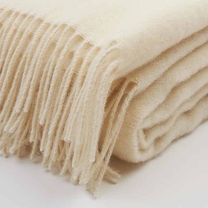 | Wool Blanket/Throw | 100% New Zealand Wool | Perfect for Home and Outdoors | Virgin Wool Throw with Fringes 55"x79"(140 x 200 cm)