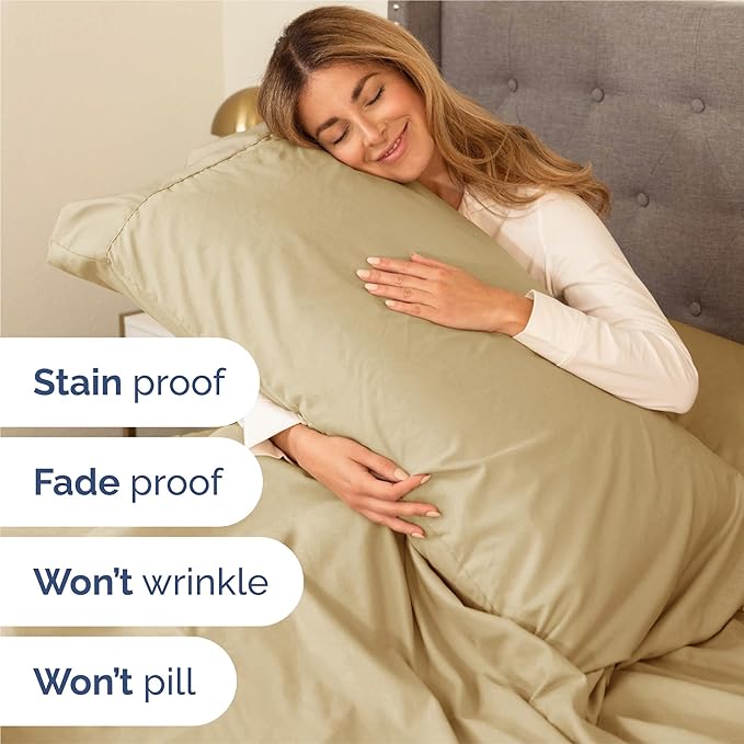 Full 6 Piece Sheet Set - Cooling, Comfy & Breathable - Hotel Luxury Bedding, Includes Fitted Sheet for Women, Men, Kids and Teens - 1 Flat, 1 Fitted Sheet, 4 Pillowcases with Deep Pockets - Beige