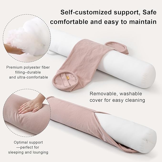 Cuddle Pillow – Corduroy Long Body Pillow for Adults, Cozy Bolster Pillow for Bed, Soft & Supportive for Relaxing Sleep,59 x 7.87 Inches,Pink