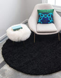 Unique Loom Solid Shag Collection Area Rug (7' 10" Round, Jet Black)