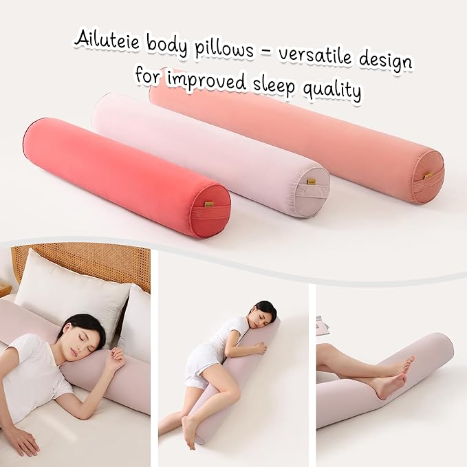 Body Pillow for Adults – Long Bolster Pillow for Bed, Round Cuddle Pillow, Full Support for Side Sleepers,47.24x 7.87 Inches,Purple