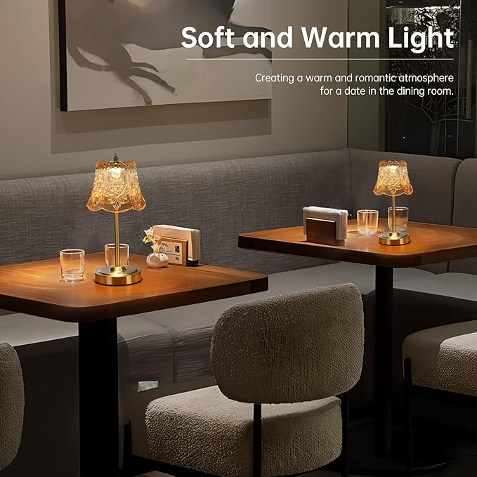 Small Table Lamp with 5200mAh Battery & Touch Control - 3 Adjustable Color Temperatures, Dimmable Rechargeable Table Lamps for Living Room, Bedroom, Bedside (Amber Rose)