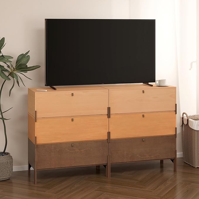 Stackable 3 Drawers Dresser, Customizable Chest of Drawers for Bedroom, Living Room, Hallway, Entryway, Mid-Century Style Furnitures Cabinet, 30 inch Width Tri-Color Comb (1 pcs)