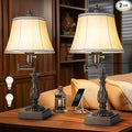 Scenekoy 23.5" High Rustic Traditional 350° Adjustable Swing Arm Table Lamp Set of 2 with USB A+C Ports Brown Finish Cream Shade Vintage Nightstand lamp for Living Room Bedroom Office (Bulb Included)