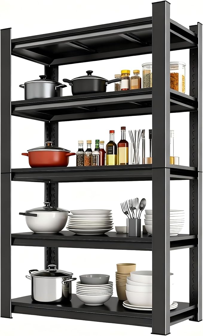 72''H Metal Garage Shelving Unit ,5-Tier Garage Storage Shelves Heavy Duty，Adjustable 3020 lbs Shelf, Upgraded Reinforced Double-Layer Columns for Basement Kitchen Laundry Room Pantry Rack 40''W*16''D