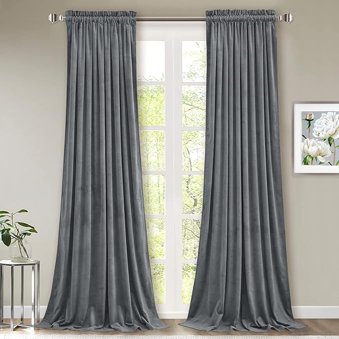 StangH Velvet Drapes 90 inches Long, Light Grey Luxury Home Decoration Bedroom Thermal Insulated Window Curtains for Sliding Door Cafe, W52 x L90, 2 Panels
