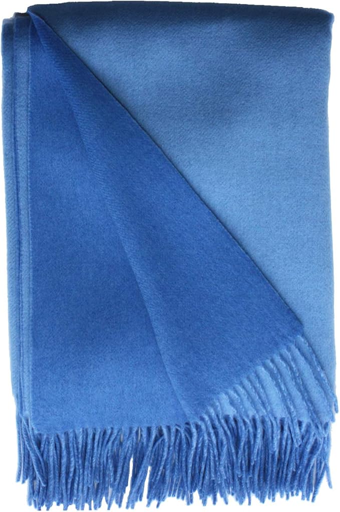 Alashan 95% Merino 5% Cashmere Double Face Classic Throw - Cashmere Throw Blanket - Super Soft, Carolina Blue & Bay Blue