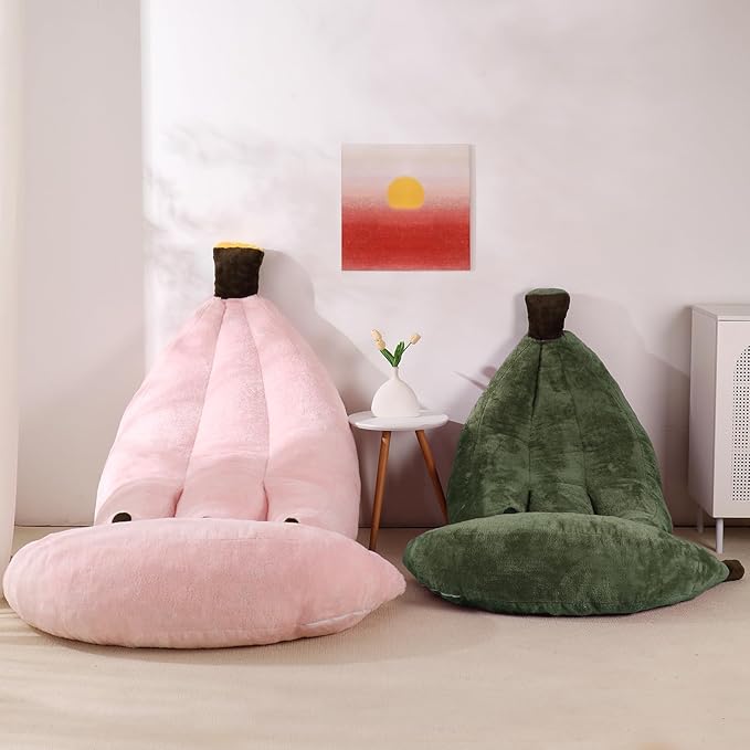 Banana Bean Bag Chair with Ottoman, Floor Sofa Bed with Footrest, Comfy Convertible Lounger for Teens & Adults, Plush Couch for Bedroom, Living Room or Dorm, M-DarkGreen