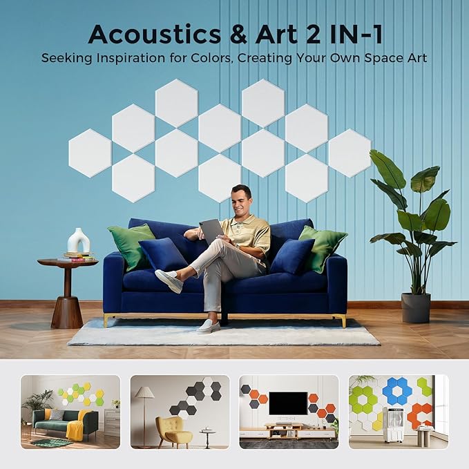 Self-Adhesive Acoustic Panels [390 lbs/yd³ Ultra-High Density], 2nd Generation Sound Absorbing Panel, Professional Level Sound Panel, Polyester Soundproof Foam [Size L, White]