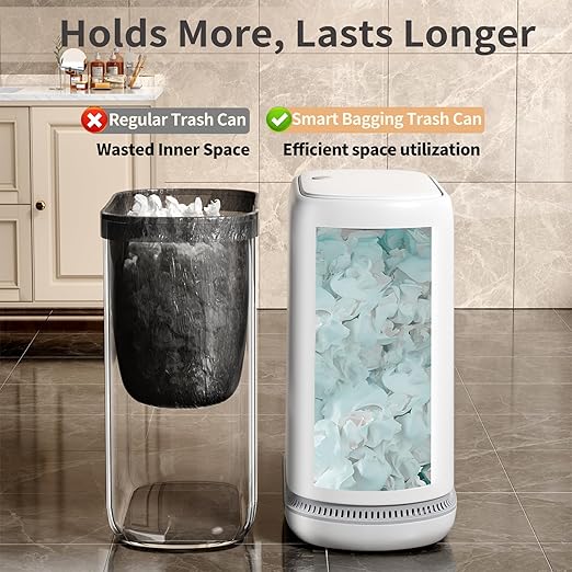 Small Bathroom Trash Can with Lid, 3 Gallon Slim Garbage Bin with Pop-Up Lid & Air-Pressure Bag Lock, Mini Waste Basket for Bathroom, Bedroom, Kitchen, Office, Rv, White - Includes 75 Bags (5 Rolls)