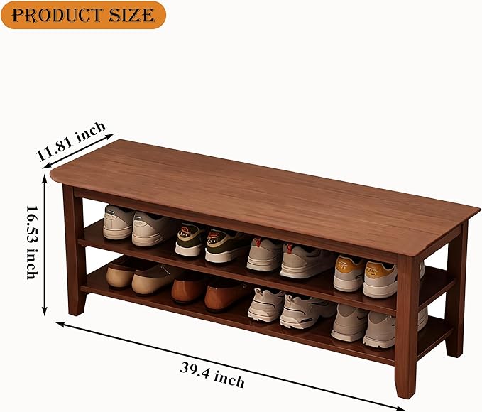 Shoe Rack Bench for Front Door Entrance, Solid Wood Shoe Bench for Closet, Entryway, Mudroom, Hallway, 39.4 inches