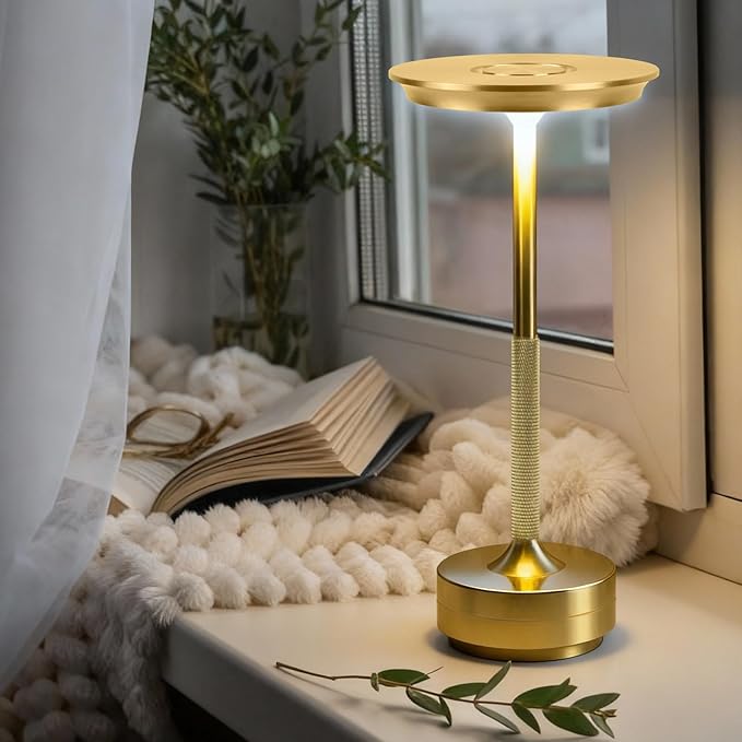 2 Pack Cordless Table Lamp Rechargeable, Portable Battery Powered USB Desk Lamp, 3 Color Dimming LED Table Light with Touch Control, for Bedroom/Restaurant/Office/Outdoor(Gold)