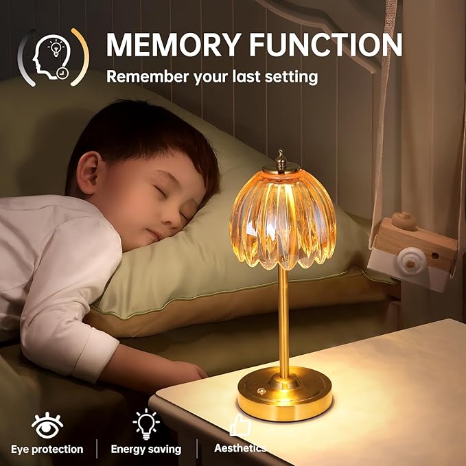 Set of 2 Tulip Table Lamp with 5000mAh Battery & Touch Control, Cordless Small Table Lamp with 3 Colors, Dimmable Rechargeable Table Lamps for Bedroom, Desk, Bedside (Amber Tulip)