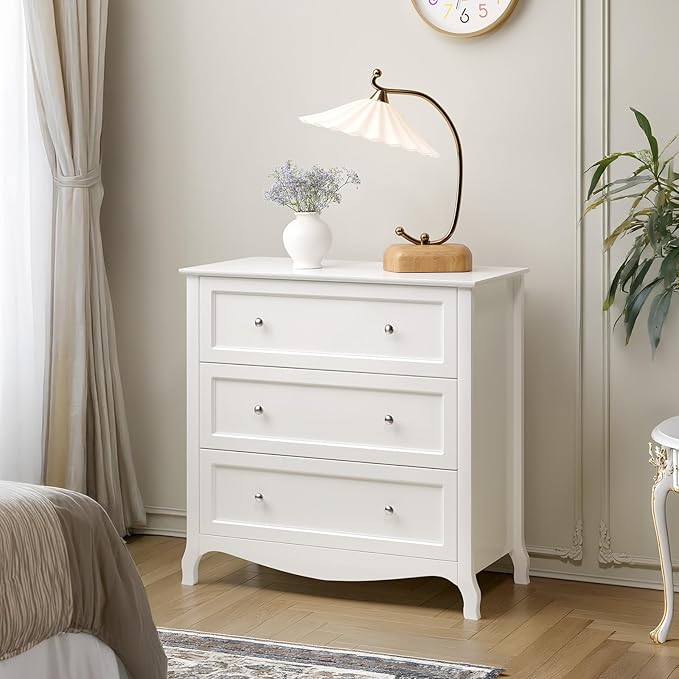 Bonnlo 31.5" W White Nightstand 3 Drawer Chest, Night Stand for Bedroom, Large Nightstand Wood Bedside Table with Drawers, 31.5" W*15.75" D*31.5" H