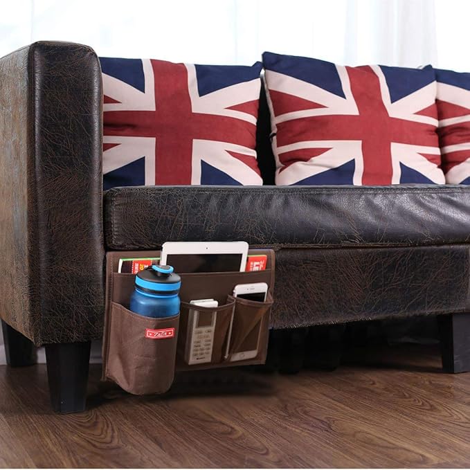 Zafit Bedside Storage Organizer - Table Cabinet Organizer Caddy for Remotes, Phone, Glasses (4 Pockets - Coffee)