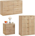 LEYAOYAO Fluted Dressers & Nightstand Set of 3, Wood 48" Wide Dresser & 42" Tall Chest of Drawers,Modern Bedroom Furniture Sets, Natural Wooden Nightstand with 3 Drawers & Charging Station