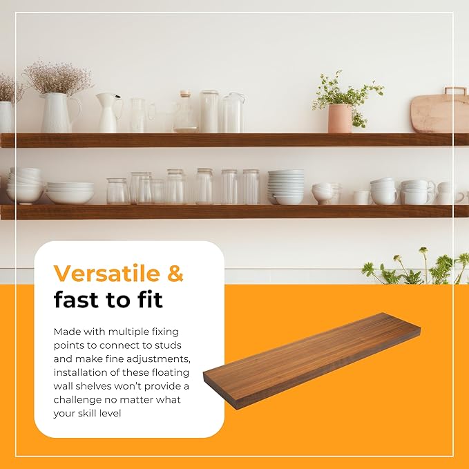 HÜNGSMART 48 Inch Wooden Floating Shelf – Supports 300lbs – Carpenter Designed - Engineered Wood with 4 x Walnut Finish – Includes Laser Welded Precision Wall Bracket (48 inches x 11 13/16 inches)