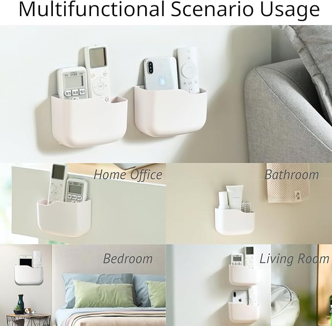 LINFIDITE TV Remote Holder Wall Mount Remote Control Holder for Bed Universal Bedside Wall Remote Holder Caddy Organizer Hole-Free Remote Control Holder (For 2 Or 3 Remote Controls–White–Quantity1