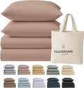 Cloud Scape Linen 100% Egyptian Cotton California King Sheet Set, 400 Thread Count,4 Pieces Luxury Bedding Set, Hotel Quality, Silky Soft, Breathable and Durable, Deep Pockets up to 17, Sepia Rose