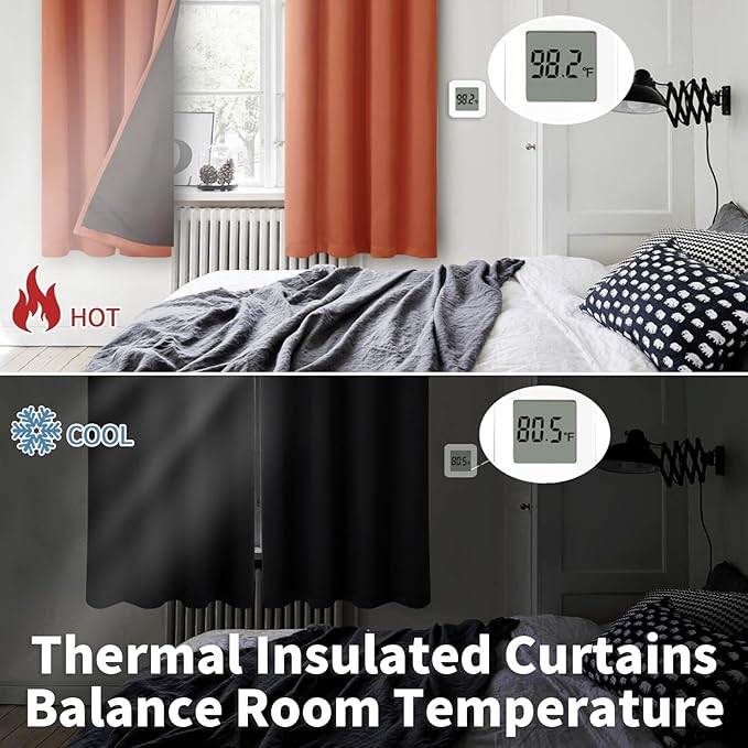 BGment Short 100% Blackout Curtains for Bedroom, Thermal Insulated Energy Efficiency Noise Reducing Grommet Curtains 45 Inch Length with Liner for Small Window 2 Panels Each 42 Inch Wide, Terracotta