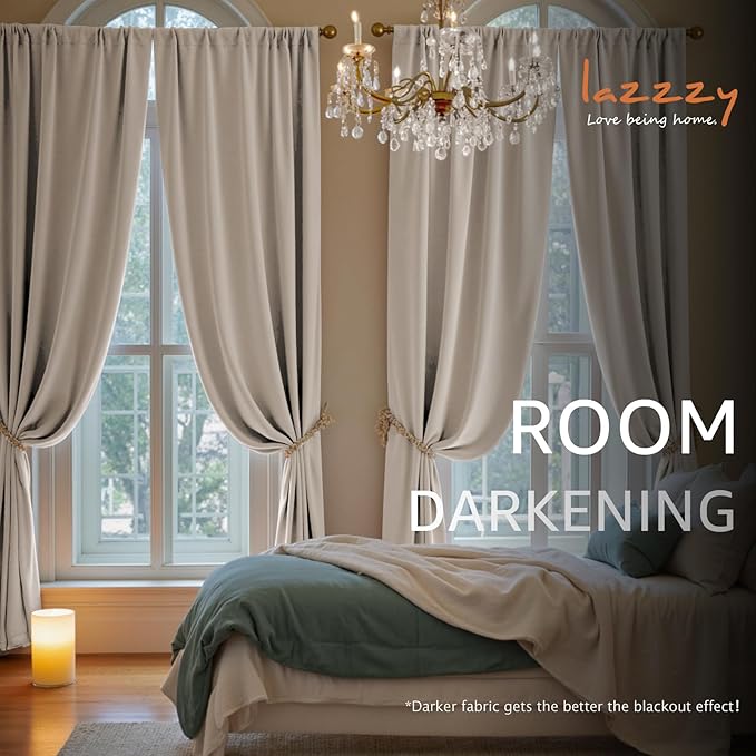Lazzzy Velvet Blackout Curtains Thermal Insulated Room Window Drapes Super Soft Luxury Curtains for Living Room Bedroom Rod Pocket 2 Panels, Oatmeal, 52" W x 96" L