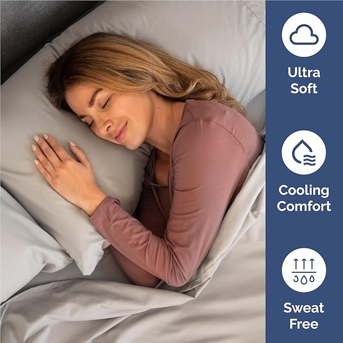 Twin XL 4 Piece Sheet Set - Cooling, Comfy & Breathable - Hotel Luxury Bedding, Includes Fitted Sheet for Women, Men, Kids & Teens - 1 Flat, 1 Fitted Sheet, 2 Pillowcases w/Deep Pockets - Light Grey