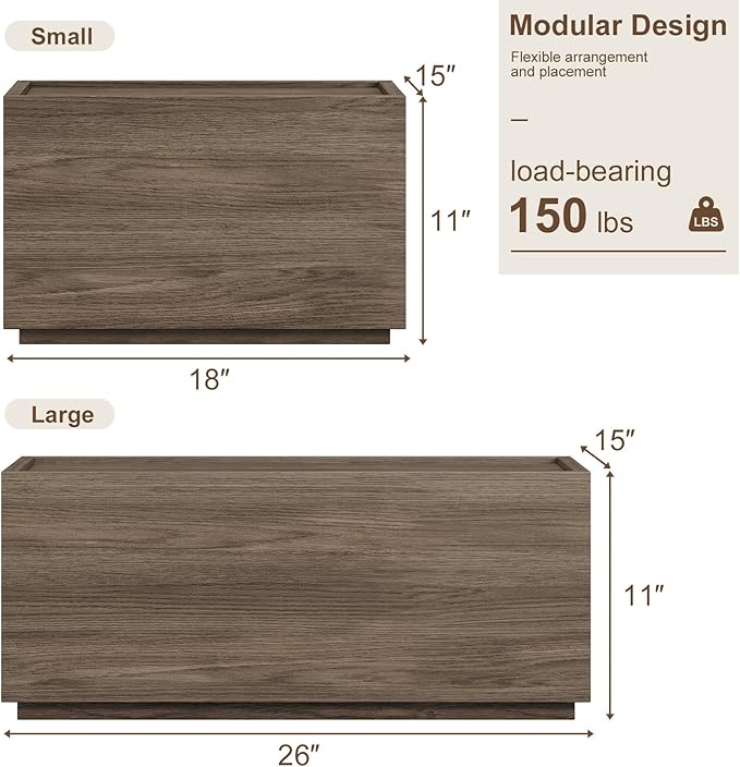 Stackable Storage Drawers, Modular Modern Nightstands with Wooden Drawers, Small Storage Cabinet, Wooden Drawer Storage Organize, Available in 2 Sizes for Versatile Use Walnut Large