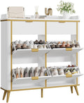 Fluted Shoe Cabinet Storage, Modern Slim Shoe Organizer Cabinet with 4 Flip Drawers & 2 Drawers, Wooden Freestanding Shoe Rack Cabinets for Entryway, Foyer, Hallway, White