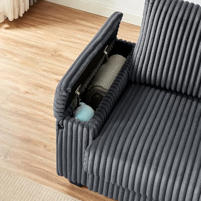71" Loveseat Sofa, Modern Couches for Living Room,Corduroy Recliner, Dual armrest Storage Space, Integrated Spring Cushion, Solid Wood Frame, Built-in USB Charging Port (Dark Gray)