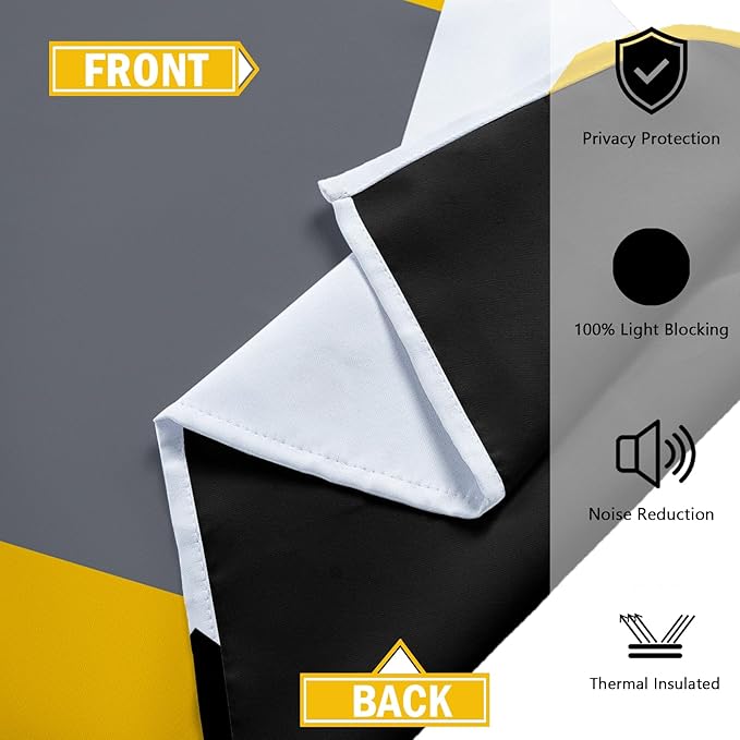 Yellow 100% Blackout Curtains for Bedroom 108 inch Extra Long 2 Panels Set Mustard Yellow Grey Modern Abstract Geometric Black Out Curtains Room Darkening Window Drapes for Living Room, 52Wx108L