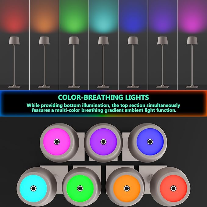Modern LED Color-Changing Cordless Table lamp, 7 Colors, metal Shade, Touch control with sleep mode for Restaurant, Bedroom, Outdoor Camping, Coffee Shop, Night Light, Rechargeable (Greige 1PACK)