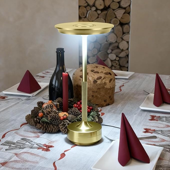 2 Pack Cordless Table Lamp Rechargeable, Portable Battery Powered USB Desk Lamp, 3 Color Dimming LED Table Light with Touch Control, for Bedroom/Restaurant/Office/Outdoor(Gold)