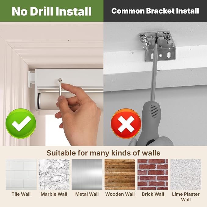 HESTIA No Drill Cordless Blackout Roller Shades Screwless Waterproof Shower Window Blinds, Auto-Retraction Easy Install Blind for Bathroom/Kitchen/Office/Exterior, White, 38.5" W x 72" H