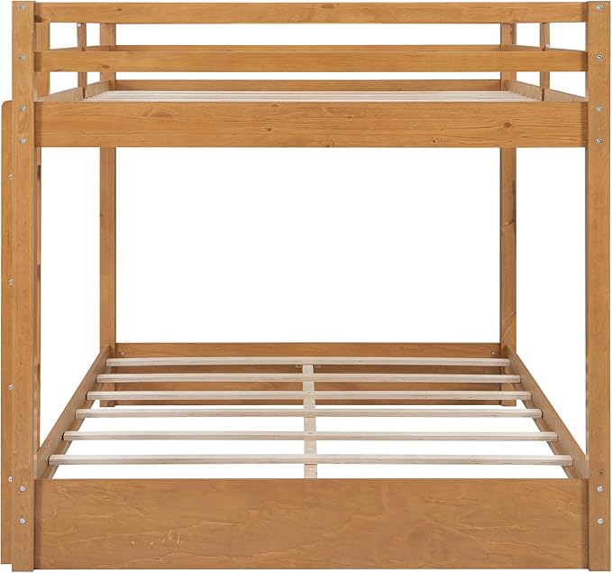 Bellemave Queen Over Queen Size Bunk Bed for Kids/Adults,Solid Wood Bunk Bed Frame Queen Size with Ladder & Safety Guardrails,Wood Color