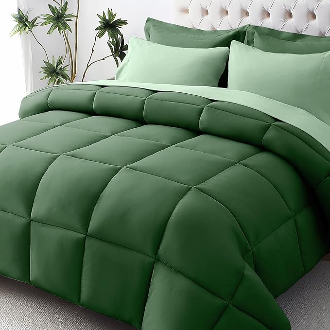 JOLLYVOGUE Twin XL Comforter Set, Ultra-Soft Bed in a Bag Twin XL Size 5 Pieces, Oeko-TEX Certified Bedding Set with Down Alternative Comforter, Sheets, Pillowcases & Shams, Dark Green & Light Green