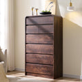 Modern 7 Drawers Dresser for Bedroom, 55" Tall Dressers & Chest of Drawers w/Curved Profile Design, Wood Mid Century Vertical Storage Dressers Organizer for Bedroom, Living Room, Brown