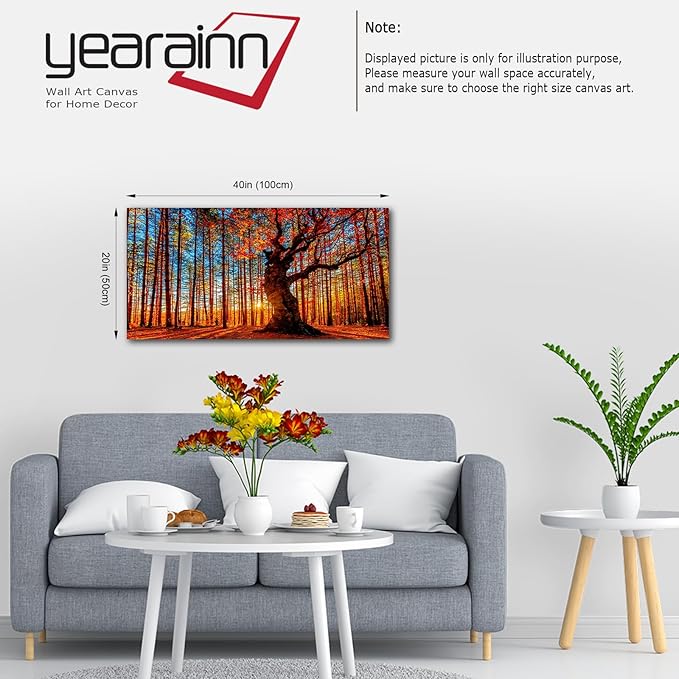 Large Forest Wall Art Forest Sunset Canvas Pictures Red Leaf Trees Landscape Canvas Artwork Contemporary Nature Picture for Living Room Bedroom Home Office Wall Decor Framed Ready to Hang 20" x 40"