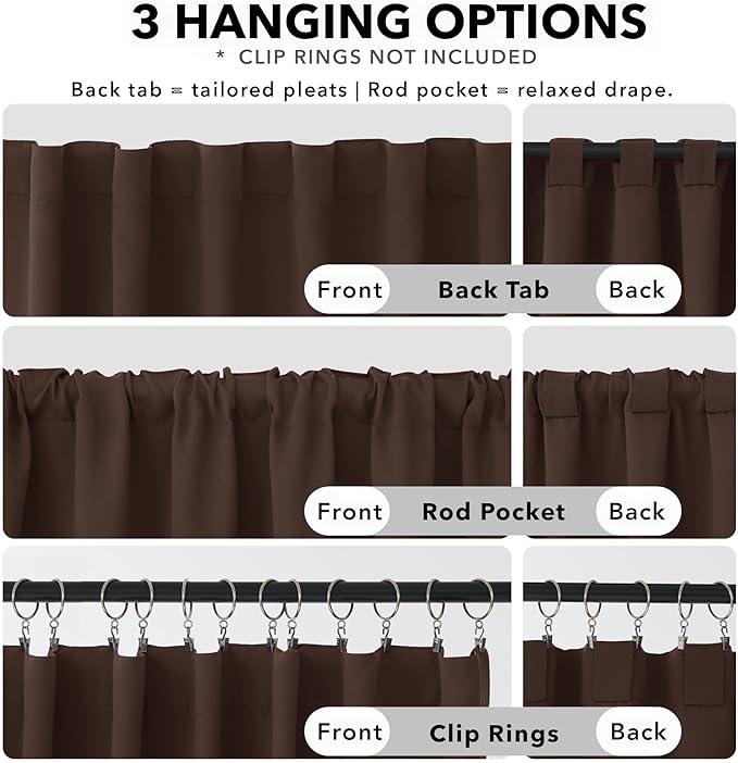 Deconovo Blackout Curtains for Kitchen Window, Back Tab and Rod Pocket Curtains, Set of 2 Panels, Room Darkening Curtains (52W x 45L Inch, Chocolate)
