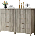 5 Drawers Dresser for Bedroom, 44 Inches Tall Modern Bedroom Dressers, Chest of Drawers for Bedroom, Fluted Dresser for Closet Organizer for Living Room, Hallway, Entryway (Grey Oak, 2 Pieces)